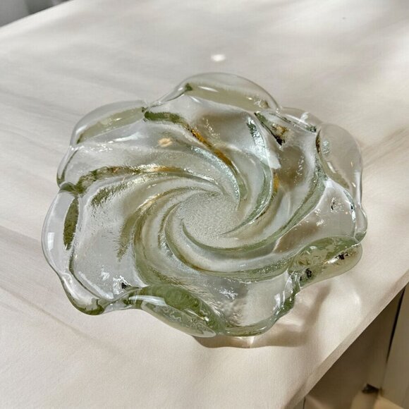 Vintage Fenton Havy Glass Clear Thick Swirl Ashtray 9" Width - Picture 1 of 8